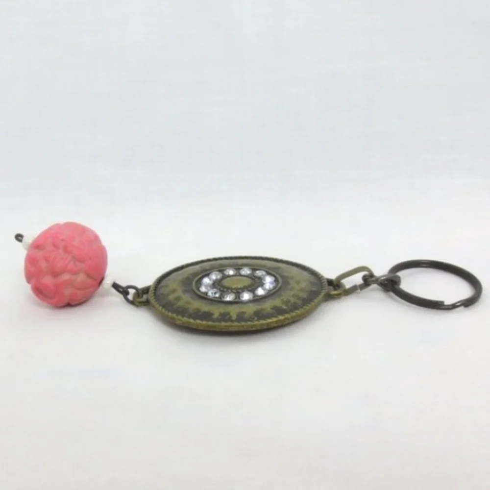 New Handmade Keychain Bag Charm Beaded Boho Antique Brass Rhinestones Faux Gem